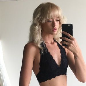 SOLD!!! Black lace halter free people bralette SX